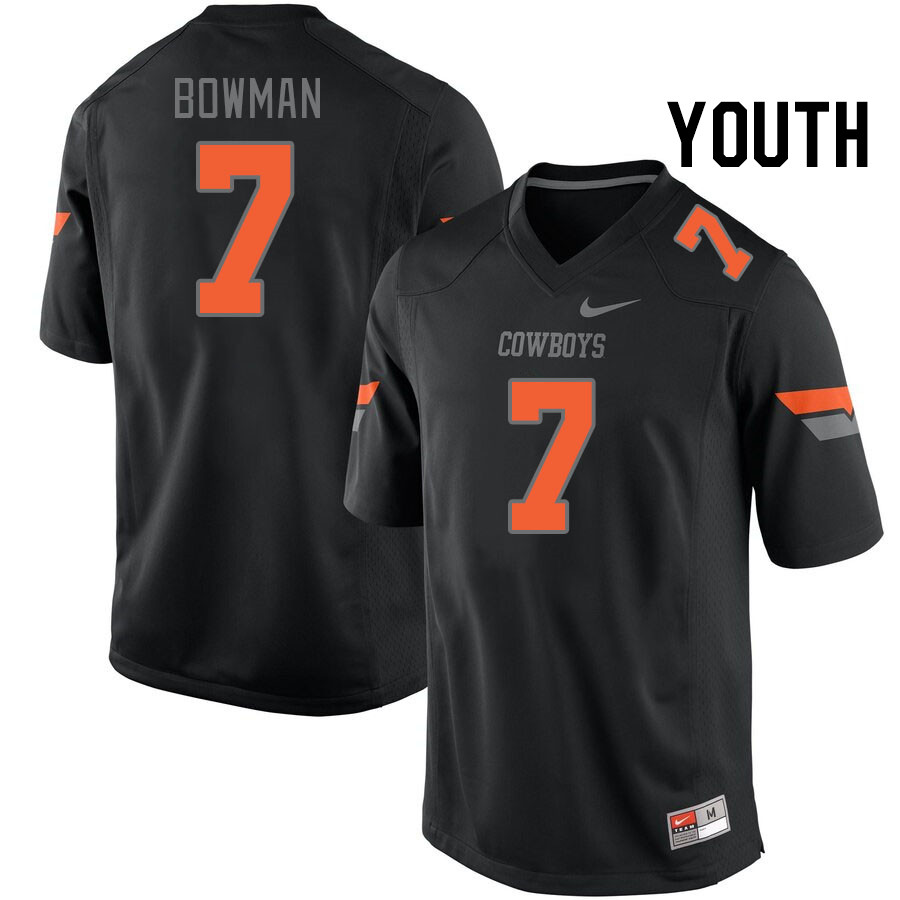 Youth #7 Alan Bowman Oklahoma State Cowboys College Football Jerseys Stitched-Black - Click Image to Close